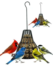 2PCS Bird Seed Bell Feeder with Hanging Rod, S-8 Seed Cake Metal Bell Feeders...