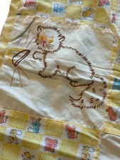 Vintage Handmade Baby Quilt Blanket Embroidered Kittens Cats Puppies Neutral