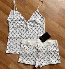Brandy Melville Floral Matching Pajama Set Cotton Tank Top & Lounge Boxer Shorts