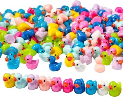 Fanshiontide 100 Stück Mini Enten Figuren - Kleine Harz Enten Zum Basteln für A
