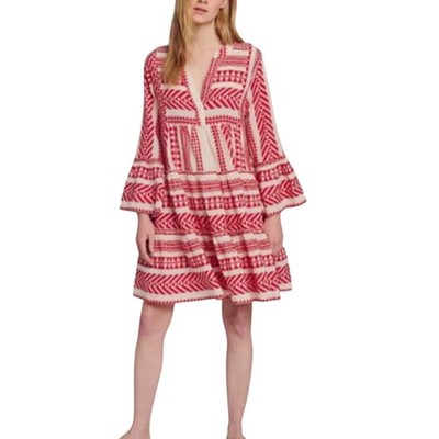 Anthropologie Devotion Twins Ella Red White Geometric Tiered Tunic Dress XS
