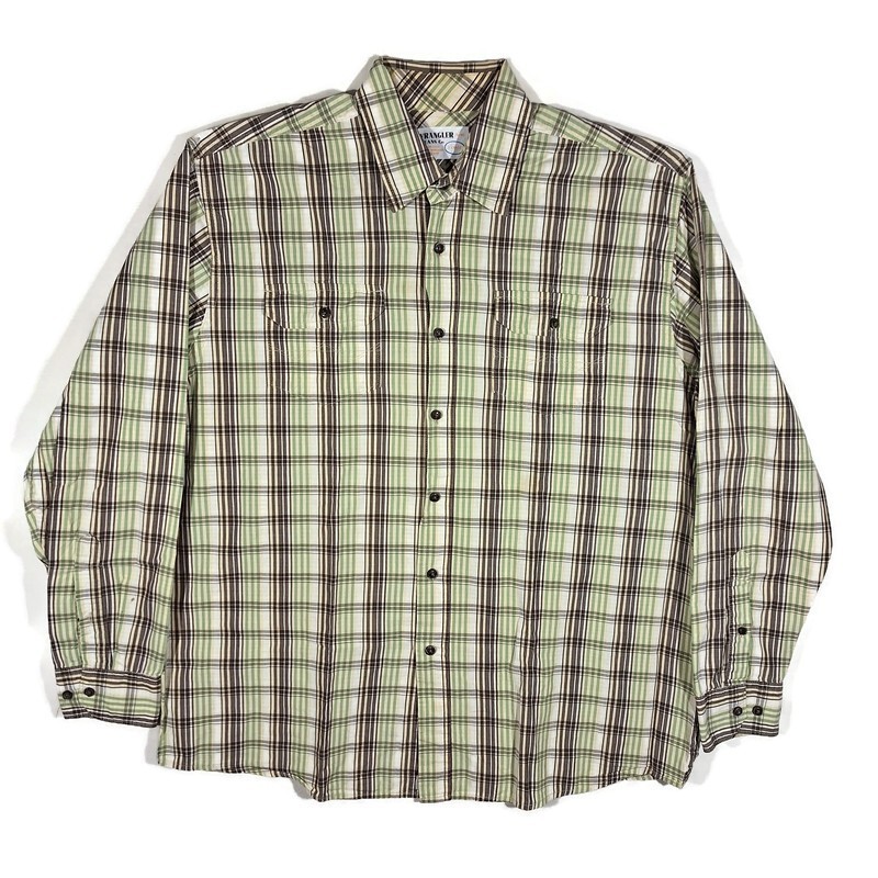 Co Button Up Shirt Mens Size Xl Long Sleeve Flap Pockets Plaid