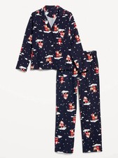 NEW Old Navy Flannel Pajama 2 PC Set Womens Christmas Santa Claus Top Bottom L