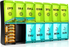 XL Large Daily Pill Organizer 2 Times a Day, Extra 7 Day Pill Box Am Pm, Weekly