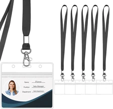 Clear ID Badge Holder with Lanyard Water Proof Horizontal Display Identification