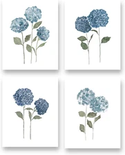 Watercolor Blue Flower Art Print-Blossom Hydrangea Floral Canvas Wall Art-(8”X10
