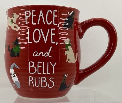 Christmas Dog Mug St Nicholas Square Peace, Love & Belly Rubs Holiday Puppies