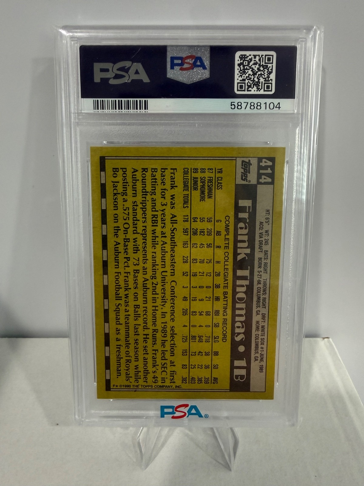 1990 Topps - Frank Thomas #414 Name on Front  (RC) PSA 9 view 2