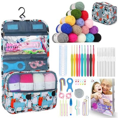  Crochet Kit with Bag for Travel, Easy Learn to Crochet Kit for Beginners All 
