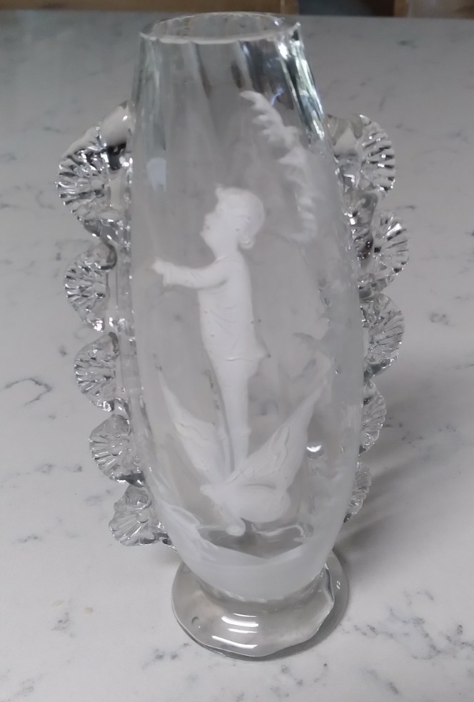 Mary Gregory Vase Boy Flying On A Butterfly Ruffled Sides 6” Tall Whimsical 