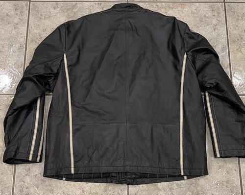 Mens 2XL Wilsons Leather Jacket Black w/Stripes Biker Motorcycle Cafe Racer Moto - Picture 6 of 16