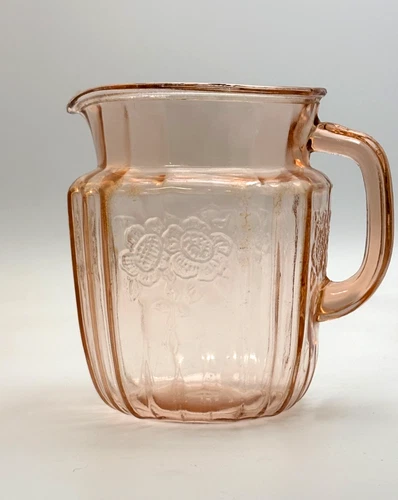 Anchor Hocking Mayfair Open Rose Pitcher Pink Depression Glass Vintage 32 oz 6”