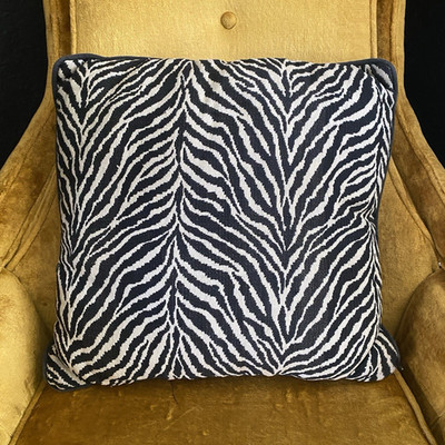 Vintage Zebra Print Decorative Throw Pillow Square Black & Cream Woven Textured