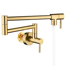 Brushed Gold Pot Filler, Pot Filler Faucet Wall Mount, Brass Folding Stretcha...