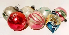 LOT OF 7 VINTAGE ANTIQUE ASSORTED CHRISTMAS ORNAMENTS BULBS