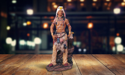 Indian Warrior with Eagle Statue 11''H Native American Figurine Room Decor