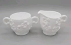 Vintage 70s Westmoreland Flowers Footed Creamer And Open Sugar Milk Glass  EUC