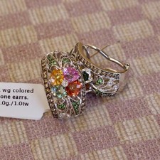 NEW 18K WHITE GOLD SAMUEL BENHAM BJC MULTI COLORED GEMSTONE & DIAMOND EARRINGS