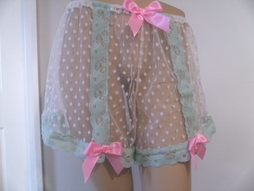 Sheer spotted knickers lace french baby pink blue white Adult feminine Lingerie - Picture 2 of 2