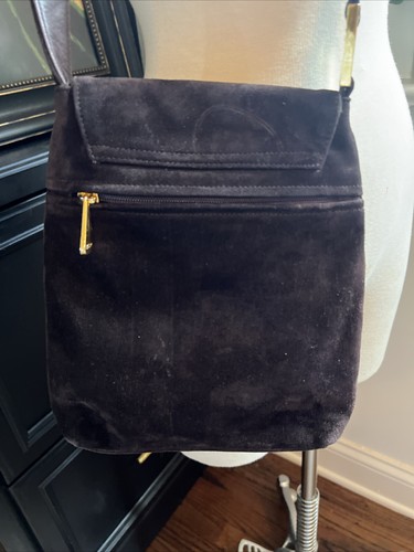 Bolso Bandolera de Hombro SHARIF Vintage Cuero Gamuza Marrón Chocolate Oscuro 9" - Imagen 4 de 9