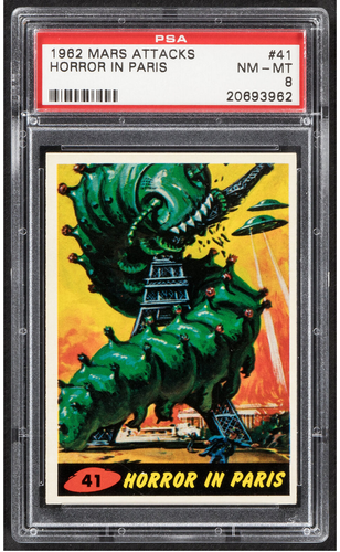1962 TOPPS MARS ATTACKS CARD #41 HORROR IN PARIS, PSA 8 NM-MT