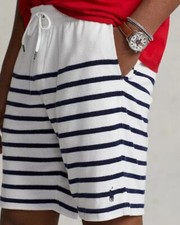 Polo Ralph Lauren L42212 Blue/White Mens Striped Terry Drawstring Shorts Size L