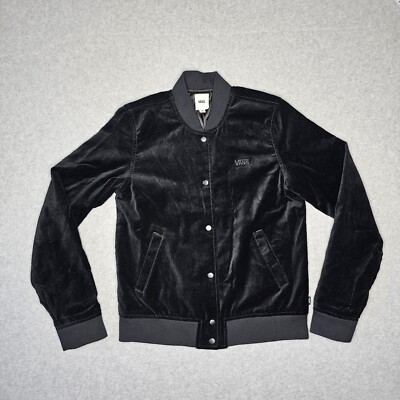 VANS Women's Uptown Jacket Coat Black Velvet Size XS Bomber Button Front  042