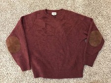 LL Bean Mens Shetland Wool Sweater Sleeve Patch Red Large