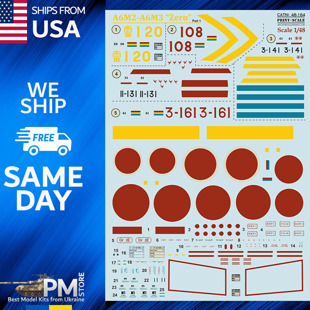 Print Scale 48-164 Wet decal for Mitsubishi Zero A6M2 - A6M3 Part 1 1/48