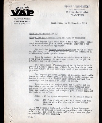 COURBEVOIE (92) MOTEURS pour CYCLOMOTEURS "ABG VAP" Lettre en 1955 | eBay