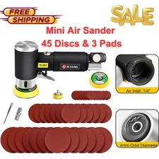 Mini Air Sander - 1/2/3" Pneumatic Small Orbital Sander With 45 Discs And 3 Pads