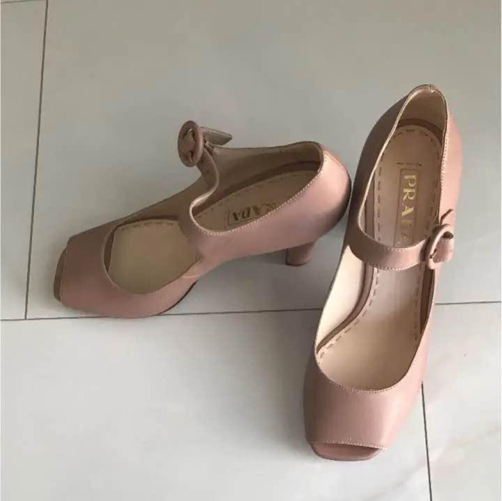 PRADA Pumps Heel Leather Pink Beige EU37.5/US7.5 40047c | eBay