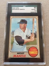 1968 TOPPS SGC 92 8.5 MICKEY MANTLE GRADED NEAR MINT - MINT #280 PERFECT CARD!!