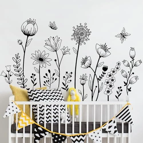 Black Flower Wall Decals Peel and Stick Simple Boho Flower Wall 03-black Flower - Image 4 of 4