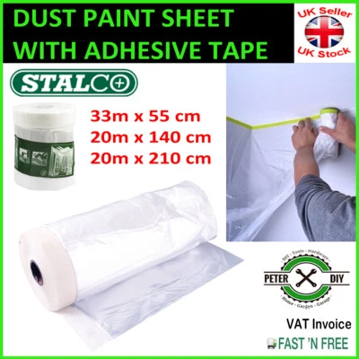 STALCO DUST PAINT SHEET WITH ADHESIVE TAPE Clear Protective Foil Film Car Cover Masking