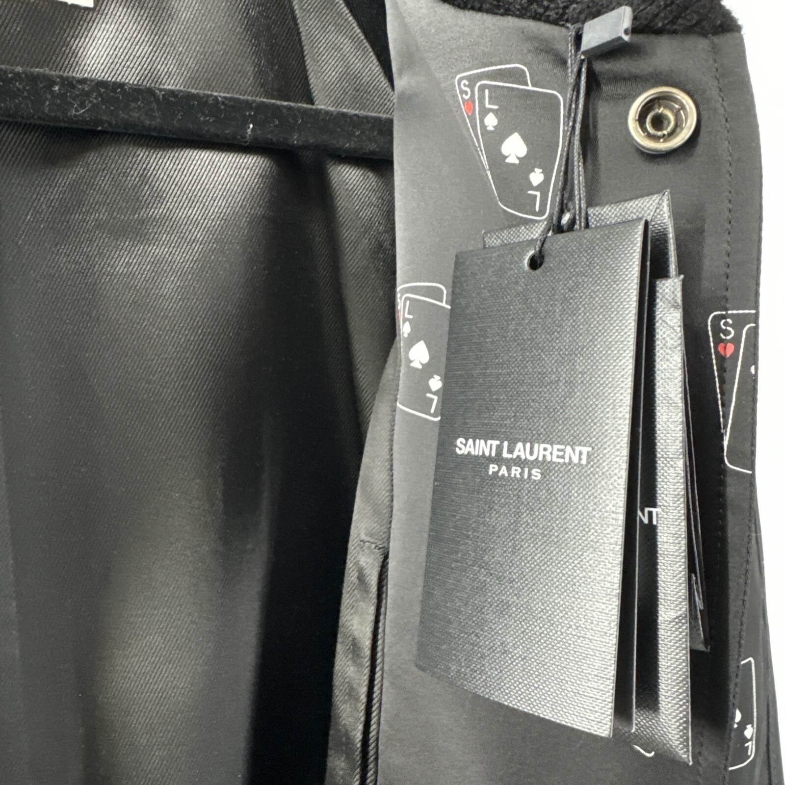 Giacca bomber in raso SAINT LAURENT da uomo stampa carte da gioco taglia 48 NUOVO con ETICHETTE