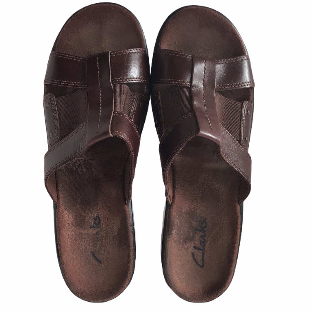 Clarks Open Toe Brown Leather Sandals Size Med Model 88239 Double Strap  Brazil