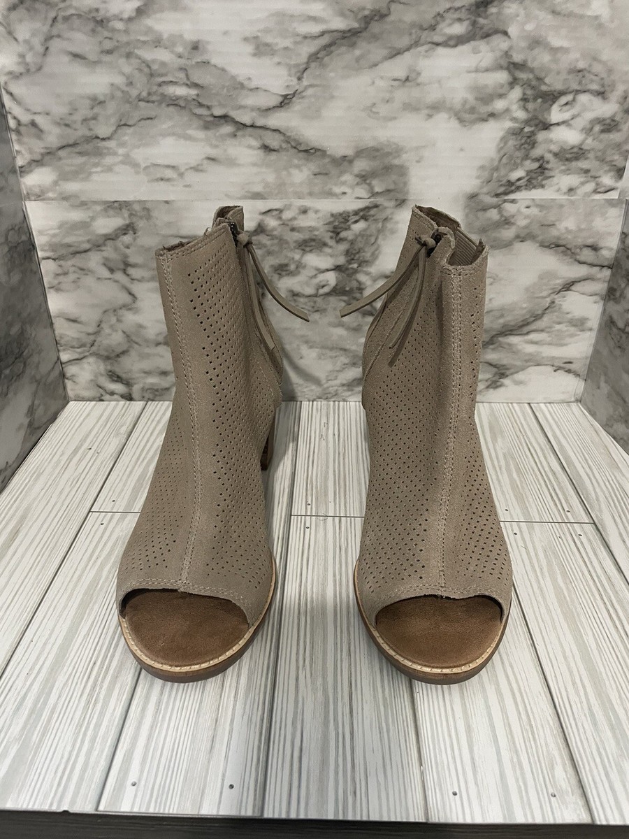 Toms Majorca Peep Toe Suede Desert Taupe Diamond Mid-Calf Wedged