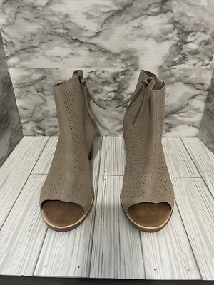 Toms Majorca Peep Toe Suede Desert Taupe Diamond Mid-Calf Wedged Sandals 