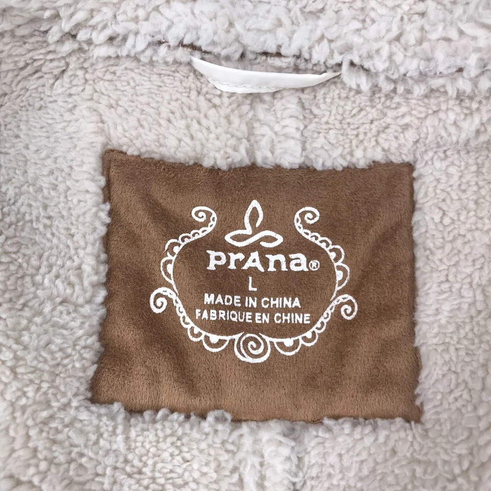 PrAna Townie Jacket Womens L Brown Faux Suede Sherpa Lined Waterfall Open Shawl - Image 2 of 4