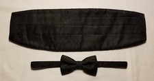 L  M FASHIONS BLACK TONAL BASKET WEAVE BOWTIE  CUMMERBUND SET POLY MADE IN USA
