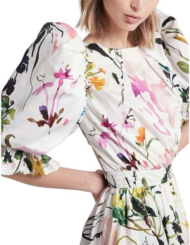 AJE Drift Dress Size AUS 10 / US 6 Botanic Floral Puff Sleeve Mini White BNWT - Picture 4 of 8