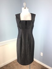 Calvin klein Black Gray Sheath Empire waist dress Work Cocktail M 8 Stretch Euc