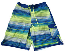 Nike Board Shorts Men's Small Blue Yellow Gray Trunks Swimsuit Swimwear Bottoms