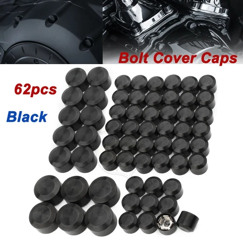 Black 62pcs Motor Engine Bolt Cover Caps For Harley Touring Street Glide Softail