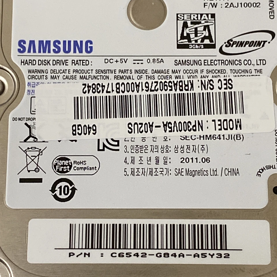 Samsung HM641JI/SCC pn: HM641JI Model NP300V5A-A02US 640GB 2.5" SATA - Image 4 of 4