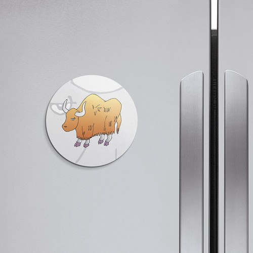 Yak Sketch Animal | 4'' X 4'' Round Decorative Magnet - Bild 2 von 2