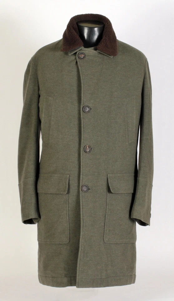 BRUNELLO CUCINELLI Wool / Cashmere / Shearling Coat - Green - M / L $7995 Retail - Image 2 of 4