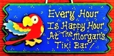 Personalize HAPPY HOUR Name SIGN PARROT Hot Tub Deck Pool Tiki Bar Patio Plaque