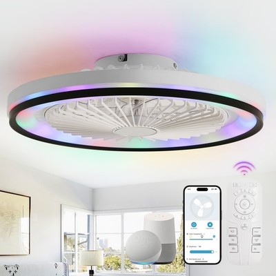 Sofucor 19'' RGB LED Ceiling Fan with Light & APP & Remote Control Reversible